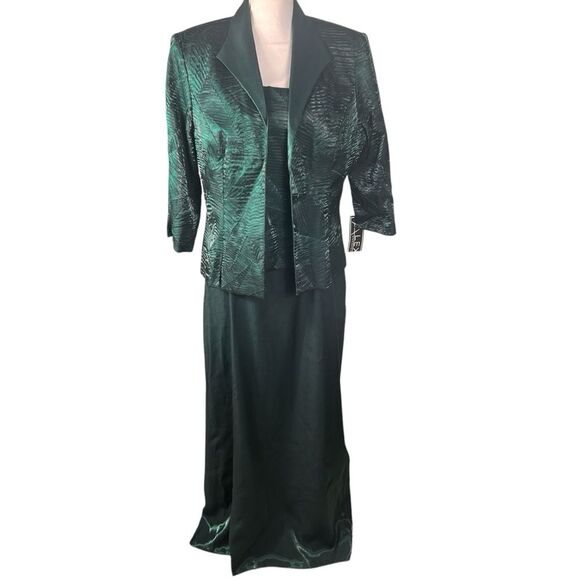 New Alex Evenings 2 Piece Green Dress Jacket Set Wedding Formal Large 12/14 - Picture 3 of 15